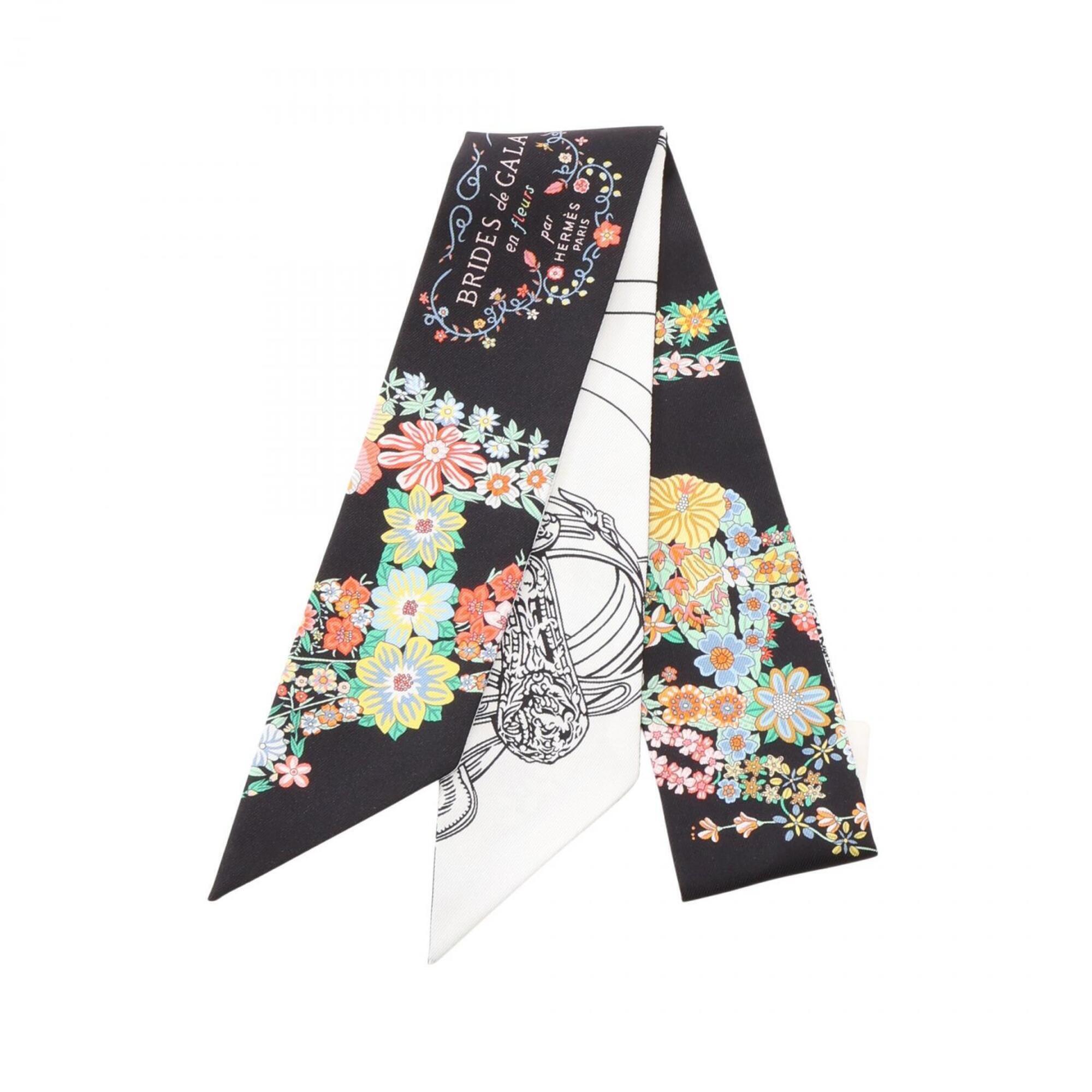 Hermes Twilly Brides De Gala En Fleurs Eyeliner Ribbon Scarf Muffler Silk Wom...